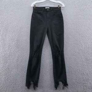 L'Agence Womens‎ High Line Skinny Jeans 25 Black Distressed Frayed Hem Boho